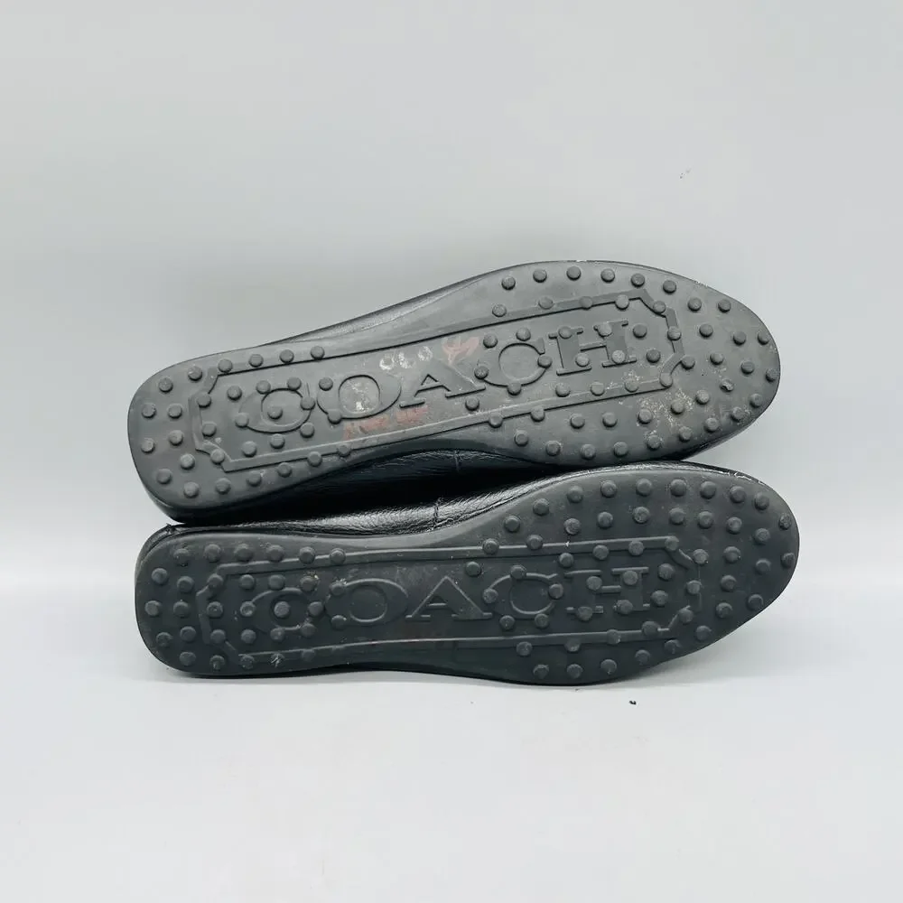 Coach Shoes Womens 8.5 Black Leather Fredrica Driving Loafer Flats Slip On Logo